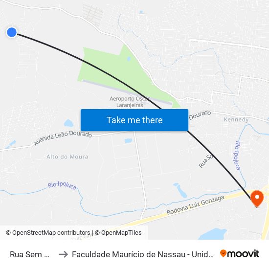 Rua Sem Nome to Faculdade Maurício de Nassau - Unidade Caruaru map