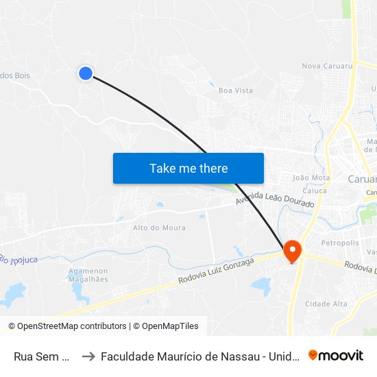 Rua Sem Nome to Faculdade Maurício de Nassau - Unidade Caruaru map