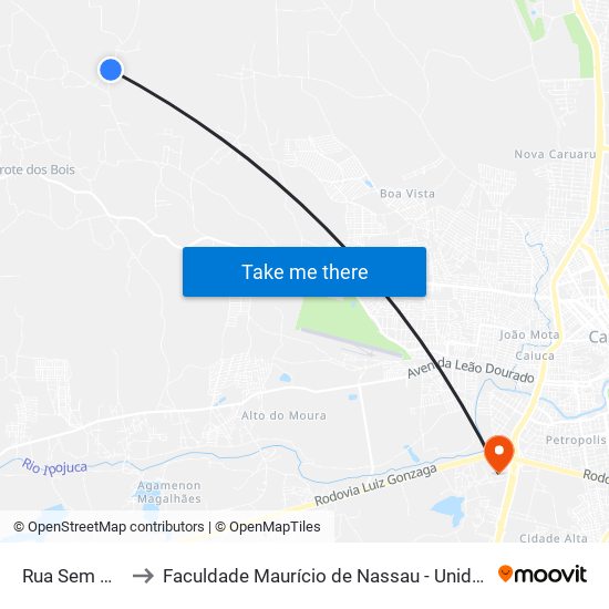 Rua Sem Nome to Faculdade Maurício de Nassau - Unidade Caruaru map