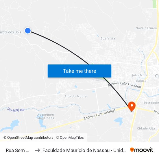 Rua Sem Nome to Faculdade Maurício de Nassau - Unidade Caruaru map