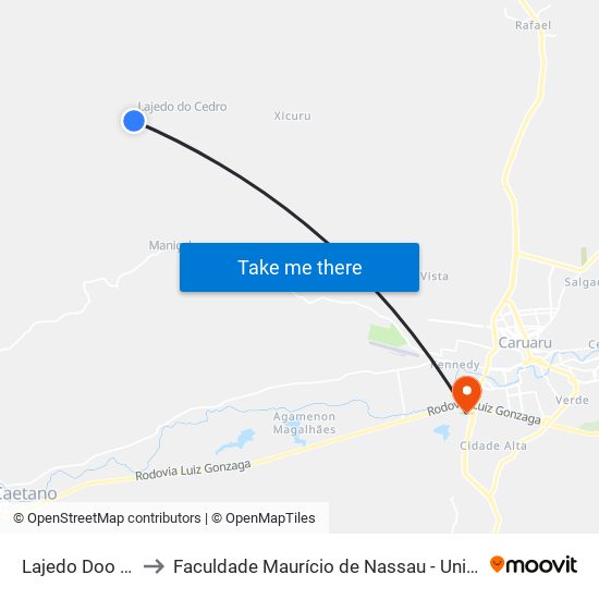 Lajedo Doo Cedro to Faculdade Maurício de Nassau - Unidade Caruaru map