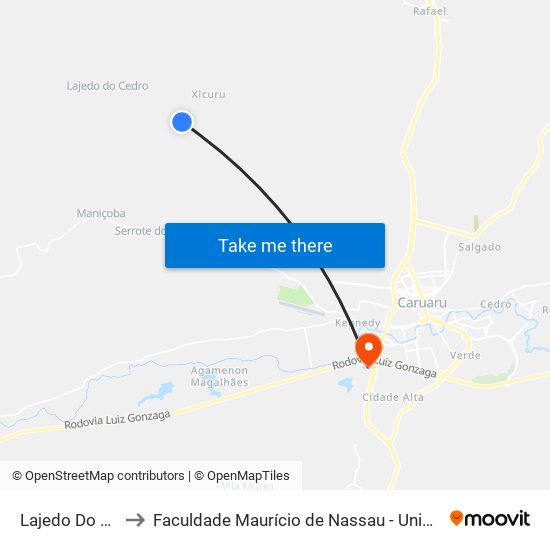 Lajedo Do Cedro to Faculdade Maurício de Nassau - Unidade Caruaru map