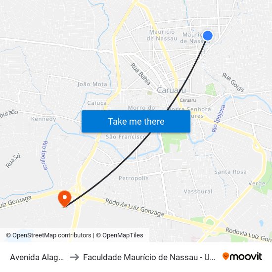 Av. Amazonas, 295 to Faculdade Maurício de Nassau - Unidade Caruaru map