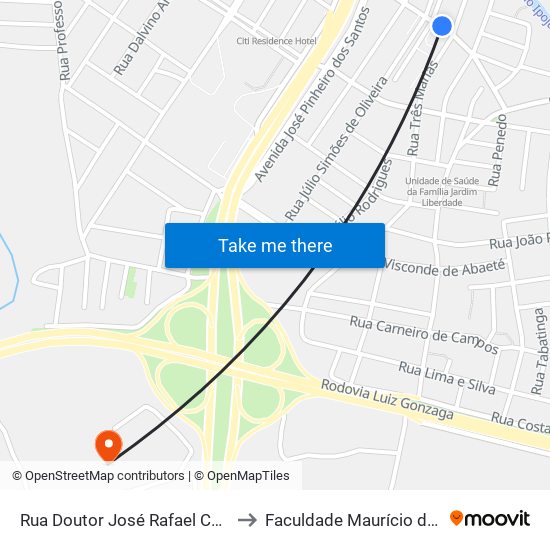 Rua Doutor José Rafael Cavalcante | Prefeitura De Caruaru to Faculdade Maurício de Nassau - Unidade Caruaru map