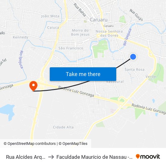 Rua Alcídes Arquedas, 25 to Faculdade Maurício de Nassau - Unidade Caruaru map