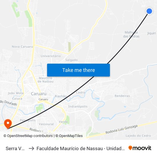 Serra Velha to Faculdade Maurício de Nassau - Unidade Caruaru map