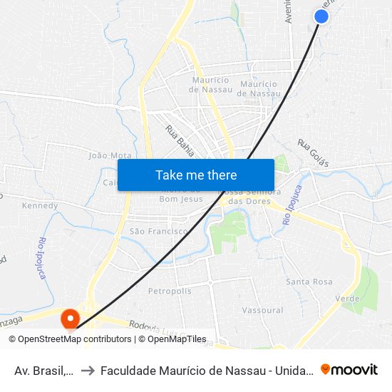 Av. Brasil, 969 to Faculdade Maurício de Nassau - Unidade Caruaru map