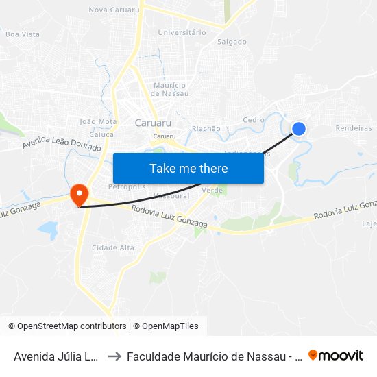 Avenida Júlia Lopes, 145 to Faculdade Maurício de Nassau - Unidade Caruaru map