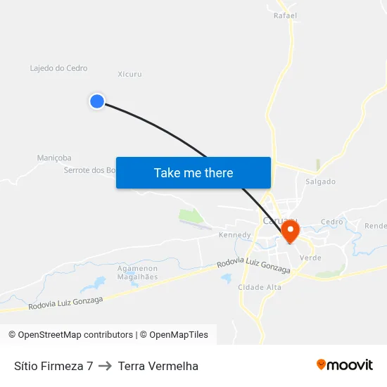 Sítio Firmeza 7 to Terra Vermelha map