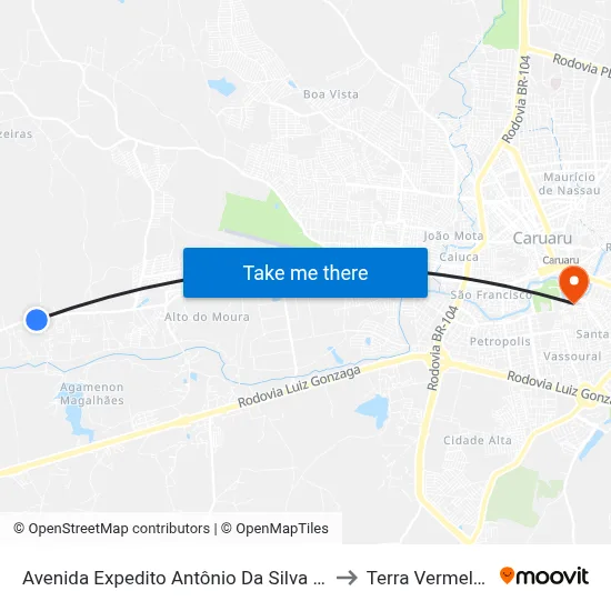 Avenida Expedito Antônio Da Silva 40 to Terra Vermelha map