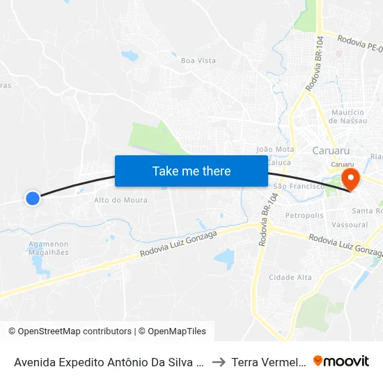 Avenida Expedito Antônio Da Silva 136 to Terra Vermelha map