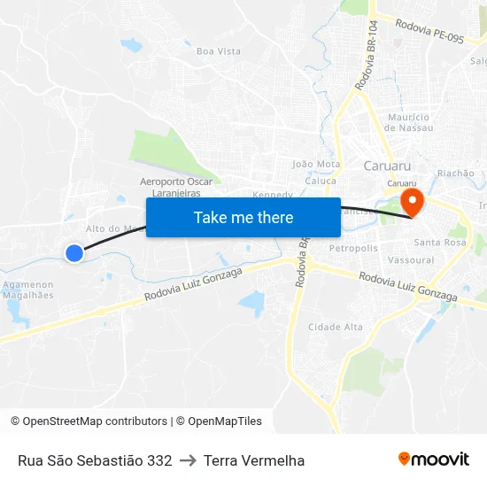 Rua São Sebastião 332 to Terra Vermelha map