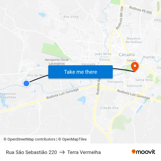 Rua São Sebastião 220 to Terra Vermelha map