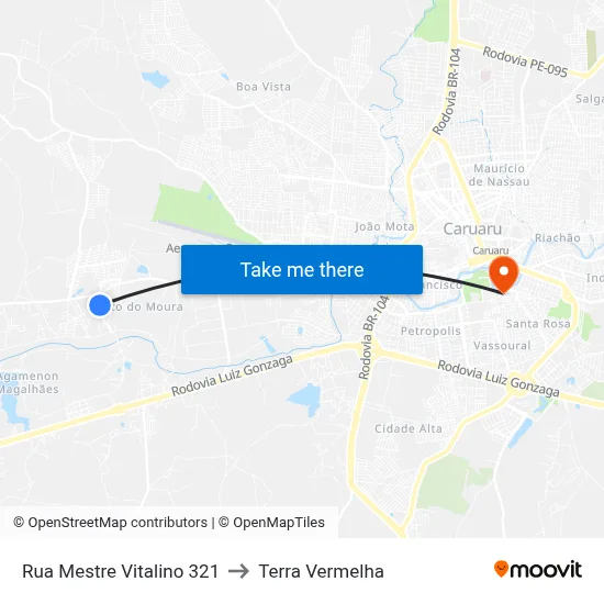 Rua Mestre Vitalino 321 to Terra Vermelha map