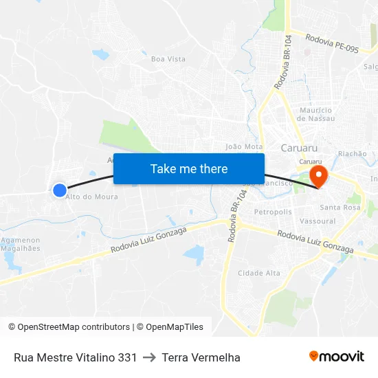 Rua Mestre Vitalino 331 to Terra Vermelha map