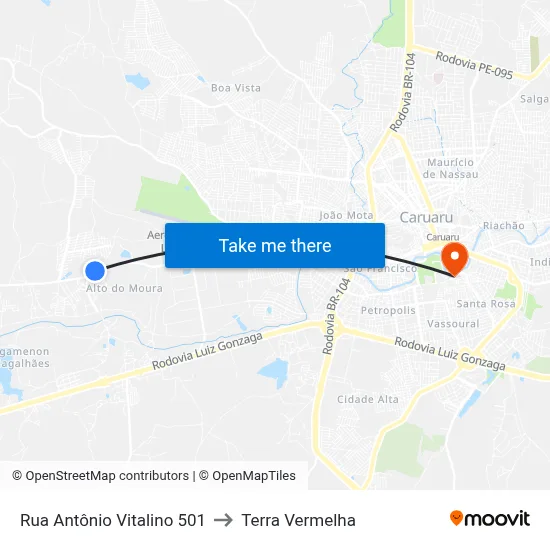 Rua Antônio Vitalino 501 to Terra Vermelha map