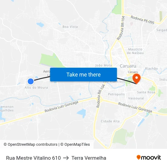 Rua Mestre Vitalino 610 to Terra Vermelha map