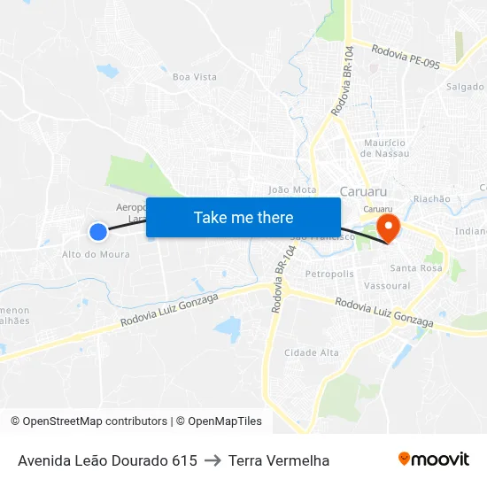 Avenida Leão Dourado 615 to Terra Vermelha map