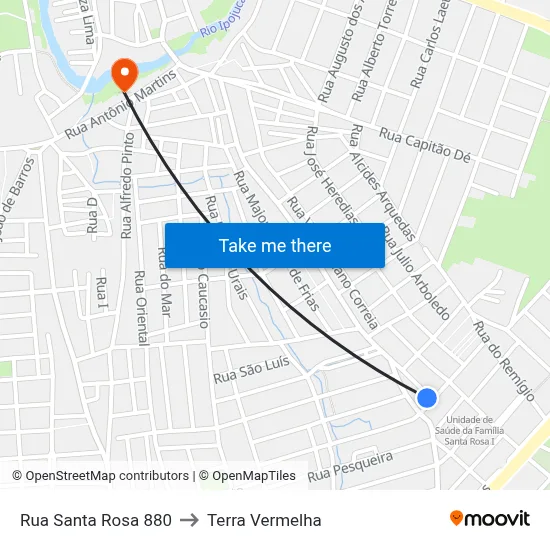 Rua Santa Rosa 880 to Terra Vermelha map