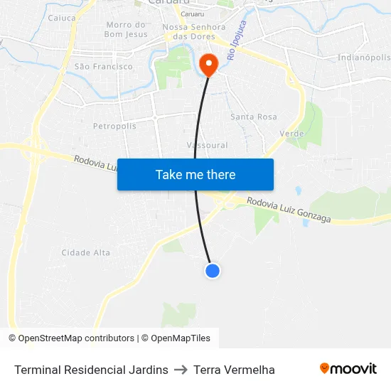 Terminal Residencial Jardins to Terra Vermelha map