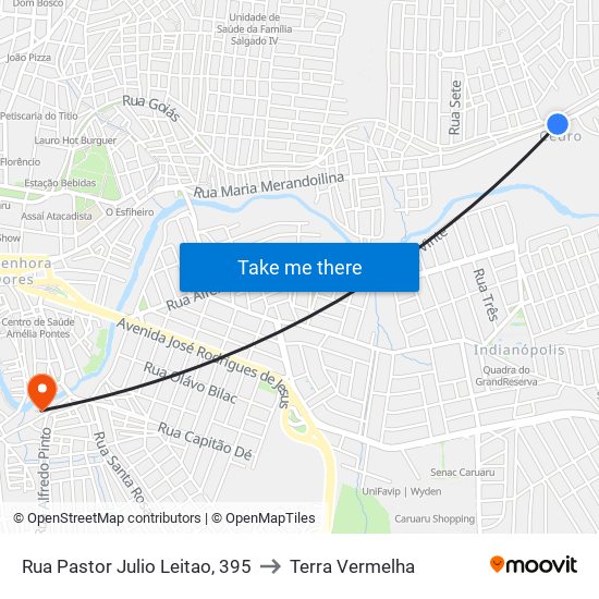 Rua Pastor Julio Leitao, 395 to Terra Vermelha map