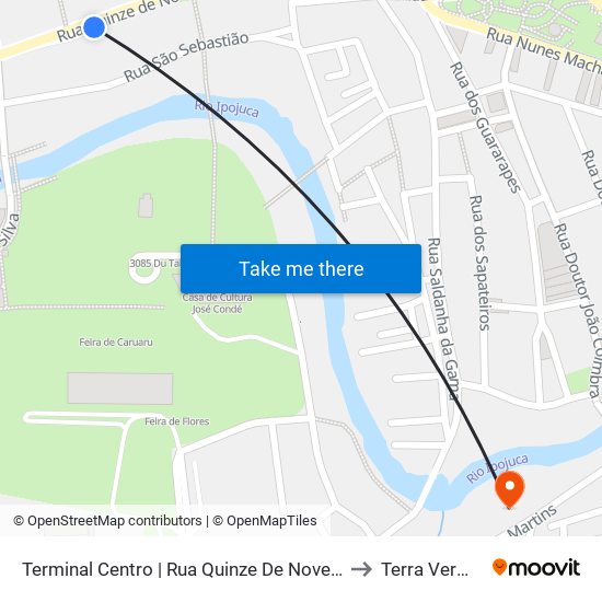 Terminal Centro | Rua Quinze De Novembro, 232 to Terra Vermelha map