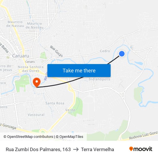 Rua Zumbí Dos Palmares, 163 to Terra Vermelha map