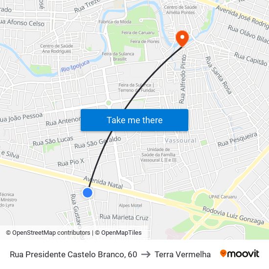 Rua Presidente Castelo Branco, 60 to Terra Vermelha map