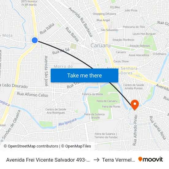 Avenida Frei Vicente Salvador 493-591 to Terra Vermelha map