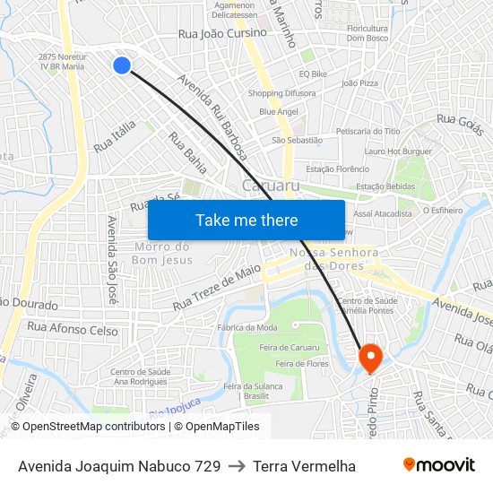 Avenida Joaquim Nabuco 729 to Terra Vermelha map