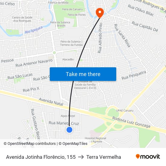 Avenida Jotinha Florêncio, 155 to Terra Vermelha map