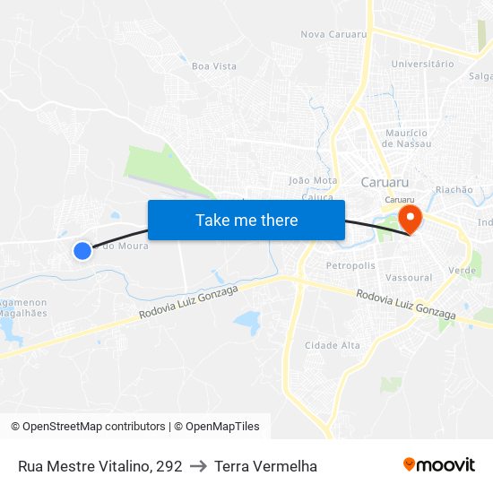 Rua Mestre Vitalino, 292 to Terra Vermelha map