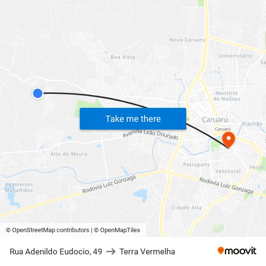 Rua Adenildo Eudocio, 49 to Terra Vermelha map