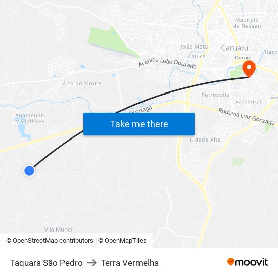 Taquara São Pedro to Terra Vermelha map