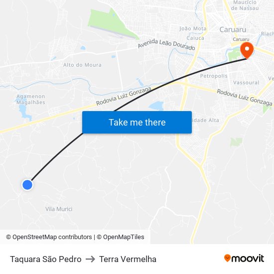 Taquara São Pedro to Terra Vermelha map