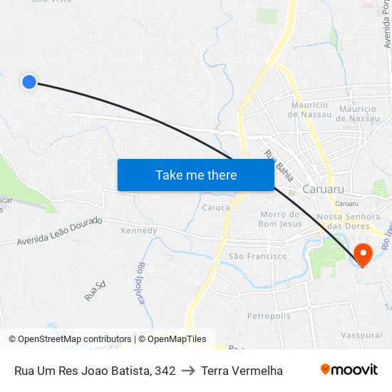 Rua Um Res Joao Batista, 342 to Terra Vermelha map