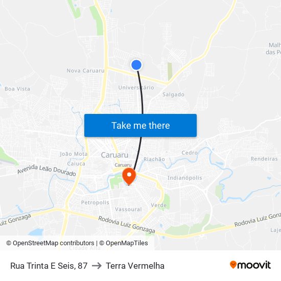 Rua Trinta E Seis, 87 to Terra Vermelha map