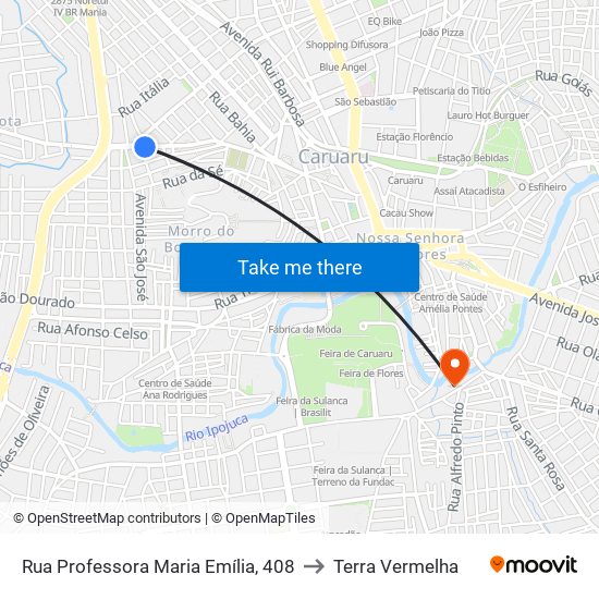 Rua Professora Maria Emília, 408 to Terra Vermelha map