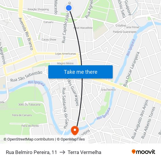 Rua Belmiro Pereira, 11 to Terra Vermelha map