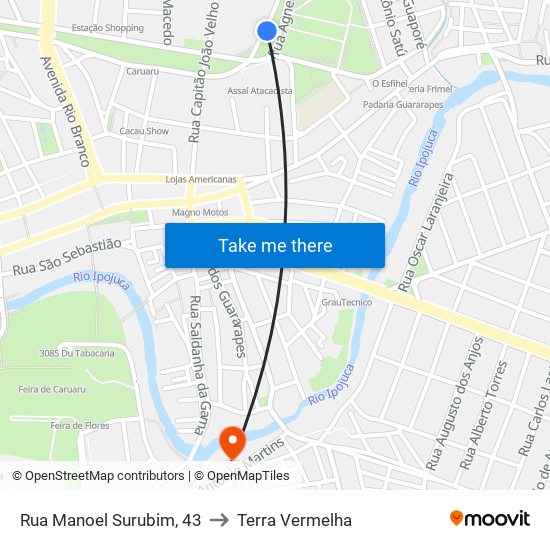 Rua Manoel Surubim, 43 to Terra Vermelha map