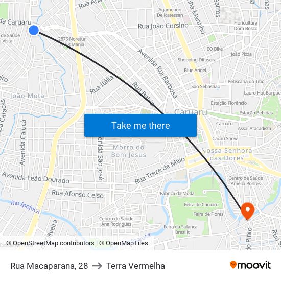 Rua Macaparana, 28 to Terra Vermelha map