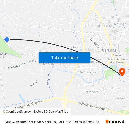 Rua Alexandrino Boa Ventura, 881 to Terra Vermelha map