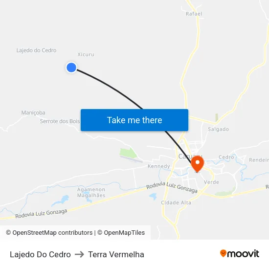 Lajedo Do Cedro to Terra Vermelha map