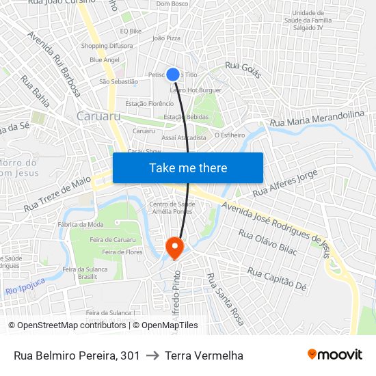 Rua Belmiro Pereira, 301 to Terra Vermelha map