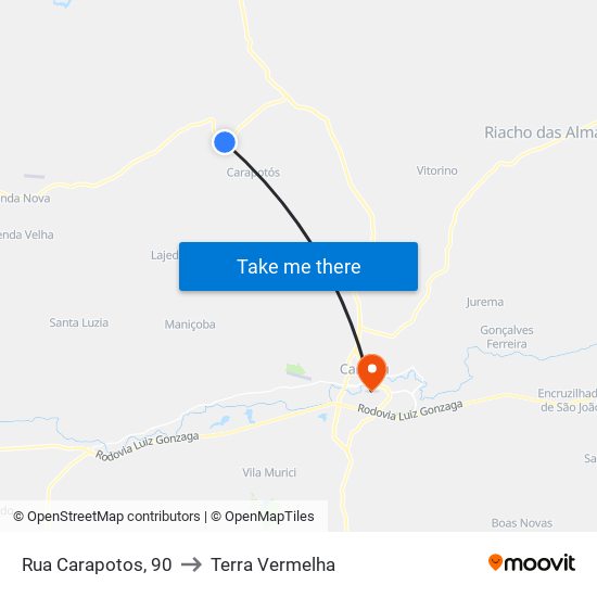 Rua Carapotos, 90 to Terra Vermelha map