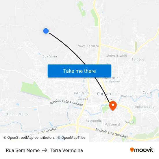 Rua Sem Nome to Terra Vermelha map
