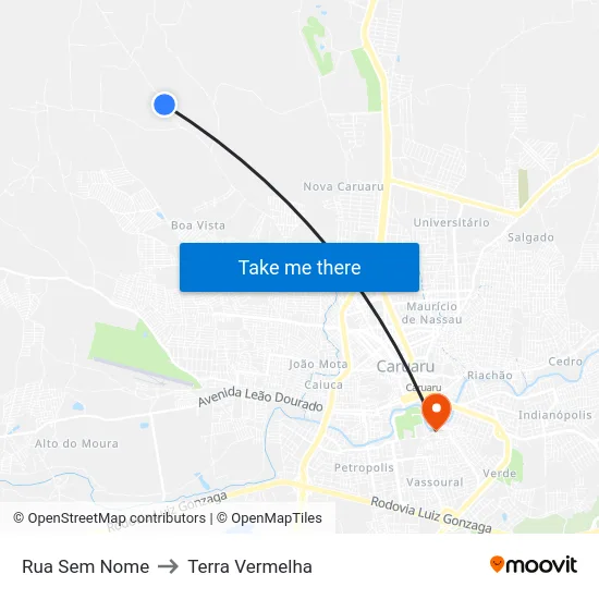 Rua Sem Nome to Terra Vermelha map