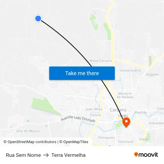 Rua Sem Nome to Terra Vermelha map