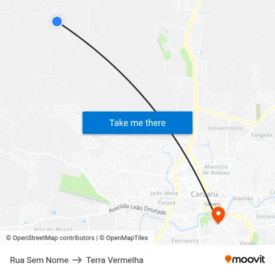 Rua Sem Nome to Terra Vermelha map