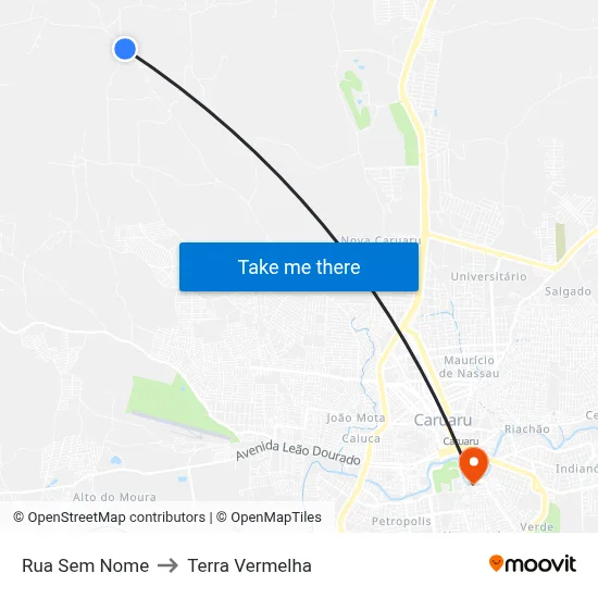 Rua Sem Nome to Terra Vermelha map